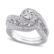 0.20 CT. T.W. Natural Diamond Bypass Frame Antique Vintage-Style Bridal Engagement Ring Set in Sterling Silver