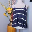 LOFT Tie Dye Striped Shirred Peplum Cami Forever Navy Size Small NWT