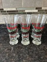 Set OF 6 TALL LIBBEY PILSNER Budweiser Clydesdale Christmas Holiday BEER GLASSES