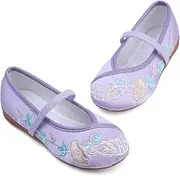 [Anproity] Encanto Costume Shoes Mary-Jane Flats Shoes Round Toe Low Wedge Ballet Flats Floral Embroidery Shoes for Girls Halloween Cosplay Dress Up