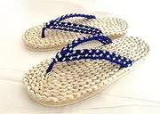 [Shot Case] Mens Straw Woven Slippers Handmade Sandals Casual Style Flip Flops Lightweight Slip Summer Sandal,Grass Color,US5/EU36