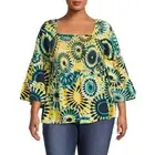 Terra & Sky Women's Plus Size Bell Sleeve Smock Top,Size:3X(24-26)
