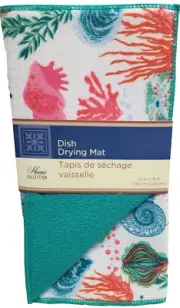 Microfiber Dish Drying Mat, Approx. 12"x18", SEALIFE, SEASHELLS & CORAL, aqua,GR