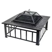 Square Firepit BBQ with Cooking Grill 900mm | Outdoor Heater
