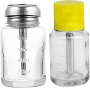 Baluue 2pcs Uplift Pressure Glass Bottle Push Down Pump Dispenser Liquid Empty Dispenser Bottles Refillable Hand Soap Dispenser Nail Polish Remover Containers Transparent Aluminum Alloy