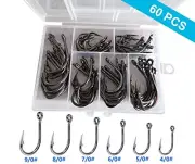 60Pack Circle Fishing Hooks,Stainless Steel Hook 6 Size: 4/0 5/0 6/0 7/0 8/0 9/0
