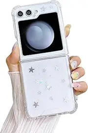 [MUNDULEA] Compatible with Galaxy Flip 6 Case Women Girls Flexible TPU Sequin Sparkle Glitter Shockproof Protective Phone Cover for Galaxy Z Flip 6 (Sliver Stars)