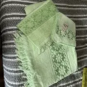 Vintage Deadstock 3 Pc Lime Green JC Penney Towel Set Sculpted Fringed