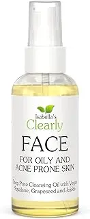 Clearly FACE, Natural Oil Cleanser for Acne Prone Skin | Deep Pore Facial Cleansing Oil with Jojoba, Grape Seed, Vegan Squalane | Non-Comedogenic Makeup Remover | Pure, Water Free, Made in USA (Oily Skin)