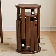 End Table Stackable Wood Stools, 4 Pieces Wooden Stacking Stools Set Side Table for Space Saving, Interior Combination Round Stoolm, Bedroom & Living Room Set(Brown)