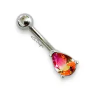 14g sparkle pink yellow cz faux tourmaline teardrop belly button ring (B10)