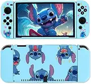 PERFECTSIGHT Case Designed for Nintendo Switch OLED 7 Inch Protective Case, Cute TPU Switch Joycon Cases for Girls Boys Kids Kawaii Dockable Case Compatible with Nintendo Switch OLED - Blue Emotion