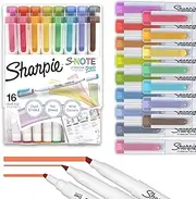SHARPIE S-Note Duo Dual-Ended Creative Markers, Part Highlighter, Part Art Marker, Assorted Colors, Fine and Chisel Tips, Includes Stand-up Easel, 16 Count