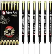 Sakura Pigma Micron Fineliners Pens - Black and Gold Edition - 005/01/02/03/05/08 - Black Ink - Wallet of 6