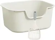 Cat Open Top Pet Litter Tray Large Bedpan Deep Loo Anti Splashing Portable Heighten Cat Litter Tray for All Kinds of Cat Litter, White