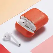 Air Smart Headphones Bluetooth Earphone Genuine Leather Earphone Protective Case for Apple AirPods 1/2(Wine Red) (Color : Orange)