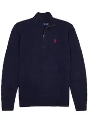 Polo Ralph Lauren Half-zip Cable-knit Wool-blend Jumper - Navy - L L