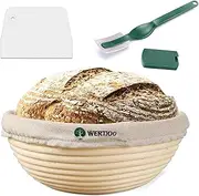 Banneton Bread Proofing Basket, Banneton Basket Set, WERTIOO 9 Inch Sourdough Proofing Basket Round Proofing Bowls Handmade Rattan Baskets with Bread Lame and Liners, Sourdough Bread Baking Supplies