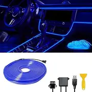 Miisiya El Wire Car LED Interior Strip Light 5V USB Dashboard LED Lights LED Trim Lights for Car Lights Ambient Lighting Kit (5M/16.5FT, Blue)