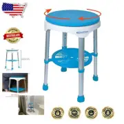360-Degree Rotating Bath Stool with Storage Tray & Cushioned Seat - Modern Blue