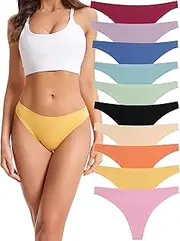 [Summth] Seamless Thongs for Women, Laser-cut design, V-shaped Thongs Underwear, Multicolor, 10-Pack