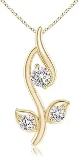 [Angara] Natural Classic Diamond Leaf and Vine Pendant Necklace in 14ct Solid Gold for Women | April Birthstone Jewellery for Her
