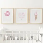 Nursery Wall Art Prints Candy decor. Sugar and spice, Donut, ice cream Print set