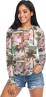 [RPLIFE] Vintage Pink Van Surfboard Mesh Sleeve Top, Printed Mesh Top S-XXL