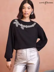 Love & Roses Black Crystal Petite Jersey Sweatshirt (F05105) | $104
