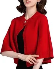 [Generic] Women's Open Front Knitted Batwing Poncho Shawl - Elegant Soft Wrap Cardigan,Wraps Open Front Capes Ribbed Shawls