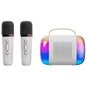 Mini Karaoke Machine Portable Bluetooth Speaker with 2 Wireless Microphones-White