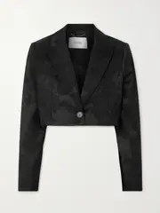 [Erdem] Erdem - Genevieve Cropped Wool-blend Jacquard Blazer - Black - UK 14 UK 14 Black