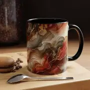 Fiery Fluid Marble Mug, Red & Gold Coffee Cup, Luxury Art Gift