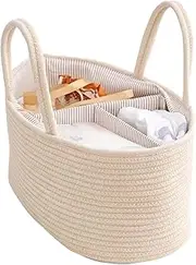 Large Baby Diaper Caddy Organizer for Girl Boy Rope Nursery Storage Bin Basket Portable Holder Tote Bag for Changing Table Car Travel Baby Shower Gifts Newborn(Beige)