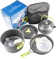 Camp Cookware,Camp Pots and Pans Set | Portable Aluminum Pot Foldable Heat-Resistant Kitchen Utensils for Overland RV Fishing Boating