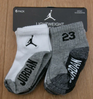 Air Jordan Baby Boy 6 Pair Lightweight Ankle Socks~Gray, White & Black~12-24M