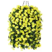 Artificial Fake Hanging Outdoor Flowers Plants Basket, Faux Silk Orchid Yellow