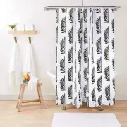 Varato Designer Shower Curtain Set 12 Metal Hooks Black White Palm Leaf Pattern