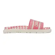 Christian Dior Dway Pink White Logo Houndstooth Slide Mule Flat Flop Sandal 38