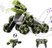 Dinosaur Remote Control Stunt Car,2.4Ghz Dinosaur Monster Trucks with Spray and Realistic Sound Light,All Terrain Toys Cars for 4 5 6 7 Year Old Kids Boys Girls Birthday Gift