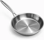 Billord Frying Pans Stainless Steel - 20 cm Tri-Ply Impact Frypan, Large Induction Uncoated Frying Pan, Dishwasher Safe Open Skillet with Stay-Cool Handle, Kitchen Cookware Works on All Cooktops