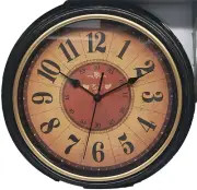 Kitchen Plastic Decorative Wall Clock,12", BROWN LARGE DIGITS,golden rim #2, E&B