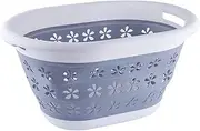 WedDecor Oval Foldable Laundry Basket 16L Collapsible Plastic Floral Laundry Basket Sturdy Folding Washing Bin Basket Clothes Storage Multi Purpose Container for Bedroom, Laundry, Grey
