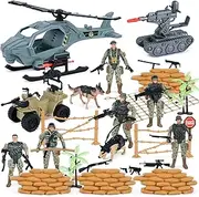 AMOR PRESENT 41PCS Army Soldier Set, Special Force Action Figure with Weapons Army Dogs Helicopter Military Soldier Playset Army Toy Set