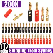 200pcs Black Red Connector 4mm Gold Plated Banana Audio Speaker Plugs Connector