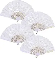 4 Pieces Lady's Vintage Retro Lace Folding Hand Fan, Chinese/Japanese Hollowed Hand Fan Handheld Dancing Fans for Wedding Dancing Party(White)
