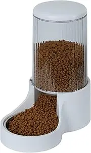 Makikuser Automatic Cat Feeder - 3.8L Large Gravity Cat Food Dispenser with Detachable Top Lid, Visible Bottle and Stainless Steel Bowl for Dog and Pet (White)