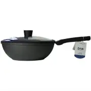 D&W Premium Cookware All-In-One WOK Pan Non-Stick With Glass Lid 12in Black