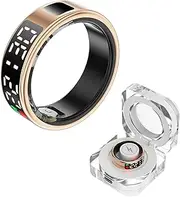 Xmipbs Smart Ring Fitness Sleep Health Tracker Rings for Men Women, LED Display Smart Ring Health Tracker Heart Rate, Blood Oxygen, Sleep & Step Monitor, No Subscription, IP68 Waterproof (Gold #8)
