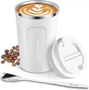 [Miss Rui] Coffee Cup Travel 380ml Reusable Coffee Mug Stainless Steel Insulated Tumbler with Leakproof Lid for Hot, Iced Drinks White
